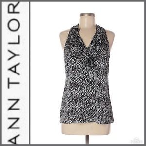 Ann Taylor Black White Ruffle Neck Top Size 8